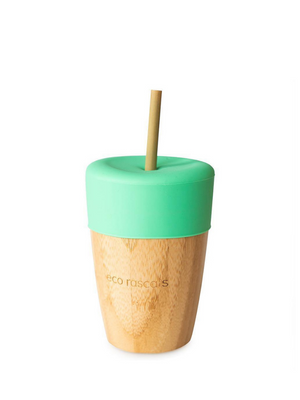 Cup (210ml) with silicone topper and 2 bamboo straws