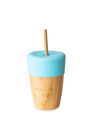 Cup (210ml) with silicone topper and 2 bamboo straws