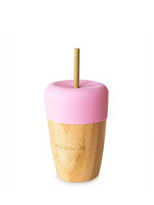 Cup (210ml) with silicone topper and 2 bamboo straws