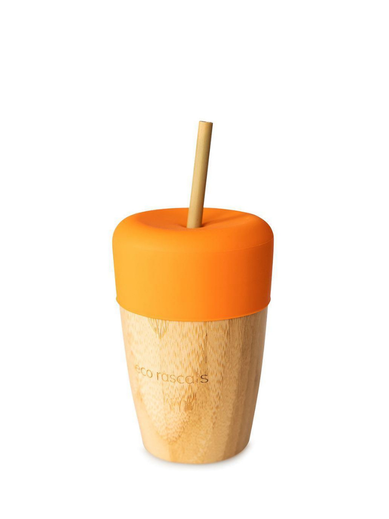 Cup (210ml) with silicone topper and 2 bamboo straws