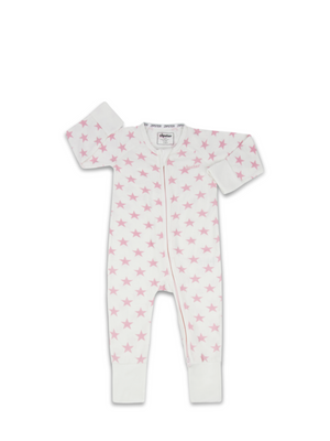 Pink Stars Zip Up Babygrow